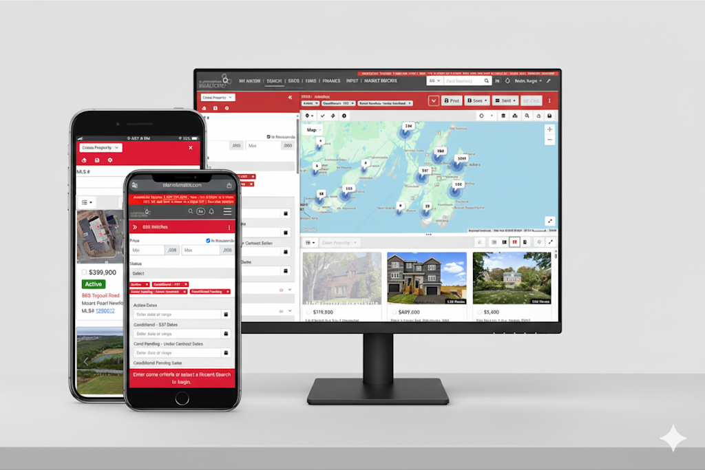 Matrix search and map view on mobile and desktop